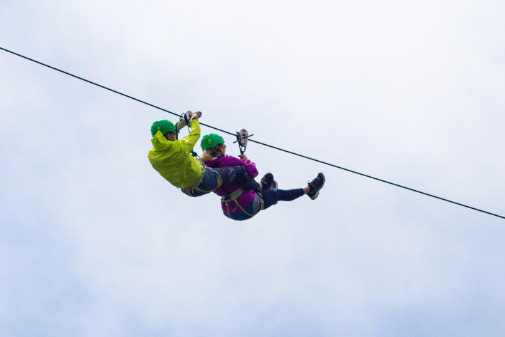 Zip lining for activities for large groups