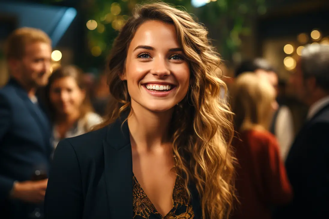 A young business woman smiling at the camera with confidence after attending a personal branding and presence workshop for professional development