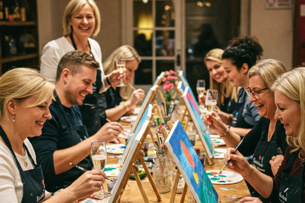 Paint and prosecco class for birthday activities for adults